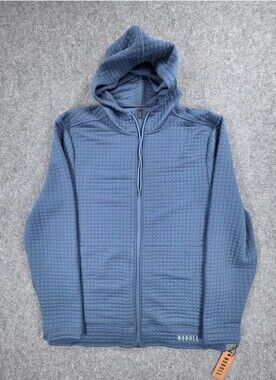 NOBULL Mens Large Hoodie Blue Waffle Knit Quilted Grid Full Zip Performance Gym